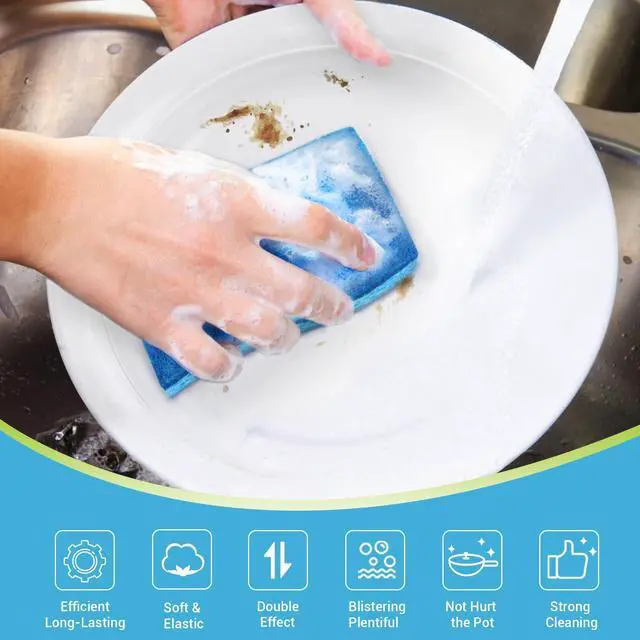 Alt view image 2 of 7 - Non-Scratch Scrub Sponge, 48Count, Sponges for Dishes, Sponges Kitchen, Cleaning Sponge, Cleans Fast Without Scratching, Stands Up to Stuck-on Grime, Cleaning Power for Everyday Jobs
