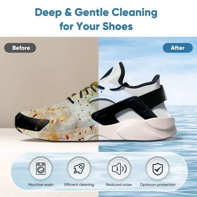 Alt view image 4 of 7 - 2PCS XXL Shoe Washing Machine Bag with Adjustable Shoes Trees - Heavy Duty Reusable Shoe Laundry Bag for Washer and Dryer - 360° Deep Clean & Protect Chenille Microfiber Sneakers Wash Bags - White