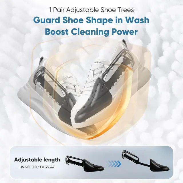 Alt view image 6 of 7 - 2PCS XXL Shoe Washing Machine Bag with Adjustable Shoes Trees - Heavy Duty Reusable Shoe Laundry Bag for Washer and Dryer - 360° Deep Clean & Protect Chenille Microfiber Sneakers Wash Bags - White