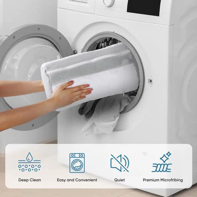 Alt view image 7 of 7 - 2PCS XXL Shoe Washing Machine Bag with Adjustable Shoes Trees - Heavy Duty Reusable Shoe Laundry Bag for Washer and Dryer - 360° Deep Clean & Protect Chenille Microfiber Sneakers Wash Bags - White