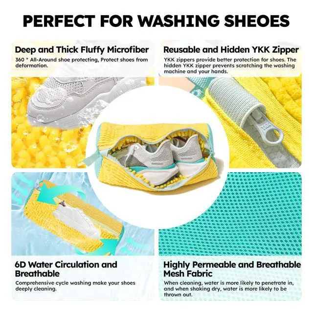 Alt view image 3 of 7 - Shoe Washing Machine Bag: Laundry Shoe Bag Keeps Clean - Reusable Shoe Washing Bag for Sneaker Tennis Shoes Unstain Cleaner Kit(Yellow 2 Pcs)