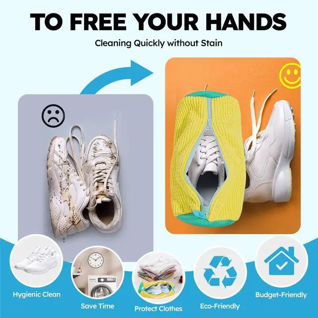 Alt view image 4 of 7 - Shoe Washing Machine Bag: Laundry Shoe Bag Keeps Clean - Reusable Shoe Washing Bag for Sneaker Tennis Shoes Unstain Cleaner Kit(Yellow 2 Pcs)