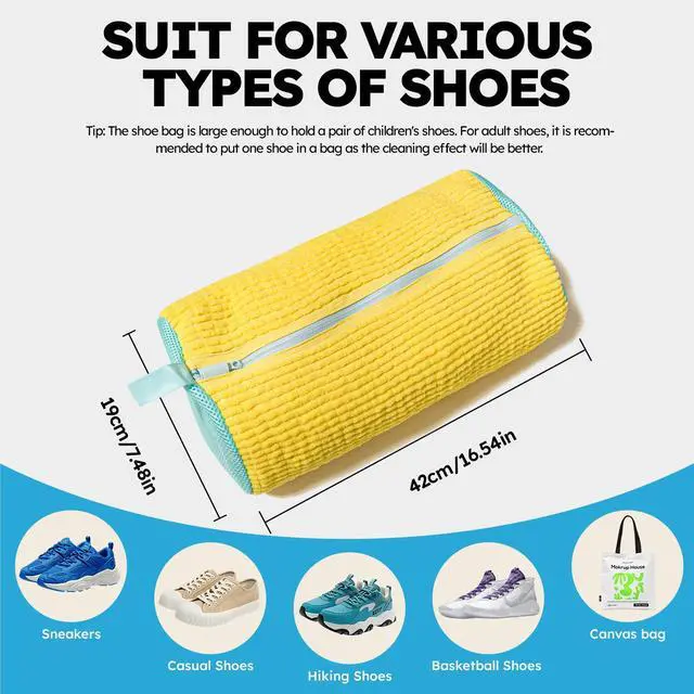 Alt view image 2 of 7 - Shoe Washing Machine Bag: Laundry Shoe Bag Keeps Clean - Reusable Shoe Washing Bag for Sneaker Tennis Shoes Unstain Cleaner Kit(Yellow 2 Pcs)