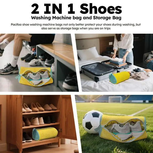 Alt view image 7 of 7 - Shoe Washing Machine Bag: Laundry Shoe Bag Keeps Clean - Reusable Shoe Washing Bag for Sneaker Tennis Shoes Unstain Cleaner Kit(Yellow 2 Pcs)