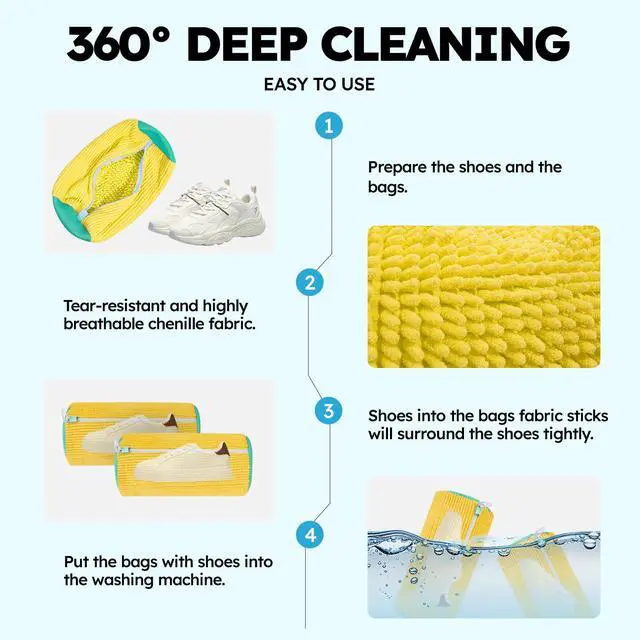 Alt view image 5 of 7 - Shoe Washing Machine Bag: Laundry Shoe Bag Keeps Clean - Reusable Shoe Washing Bag for Sneaker Tennis Shoes Unstain Cleaner Kit(Yellow 2 Pcs)