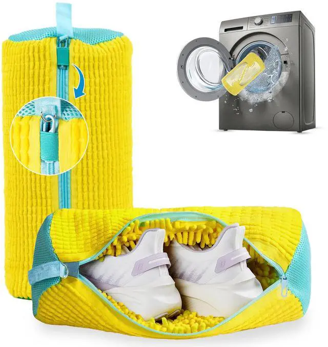Main image of Shoe Washing Machine Bag 2 Pcs Reusable Laundry Shoe Bag, 360° Deep Cleaning Sneaker Washing Bag, Durable Mesh Net with Zipper Protection, Fits All Shoe Types & Sizes (2 PCS Yellow)