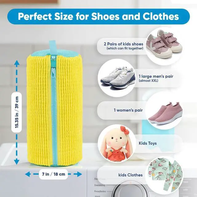 Alt view image 3 of 5 - Shoe Washing Machine Bag 2 Pcs Reusable Laundry Shoe Bag, 360° Deep Cleaning Sneaker Washing Bag, Durable Mesh Net with Zipper Protection, Fits All Shoe Types & Sizes (2 PCS Yellow)