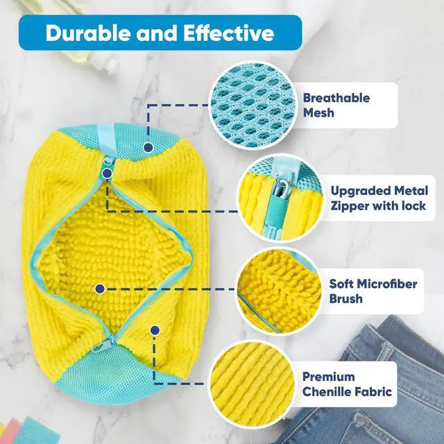 Alt view image 2 of 5 - Shoe Washing Machine Bag 2 Pcs Reusable Laundry Shoe Bag, 360° Deep Cleaning Sneaker Washing Bag, Durable Mesh Net with Zipper Protection, Fits All Shoe Types & Sizes (2 PCS Yellow)