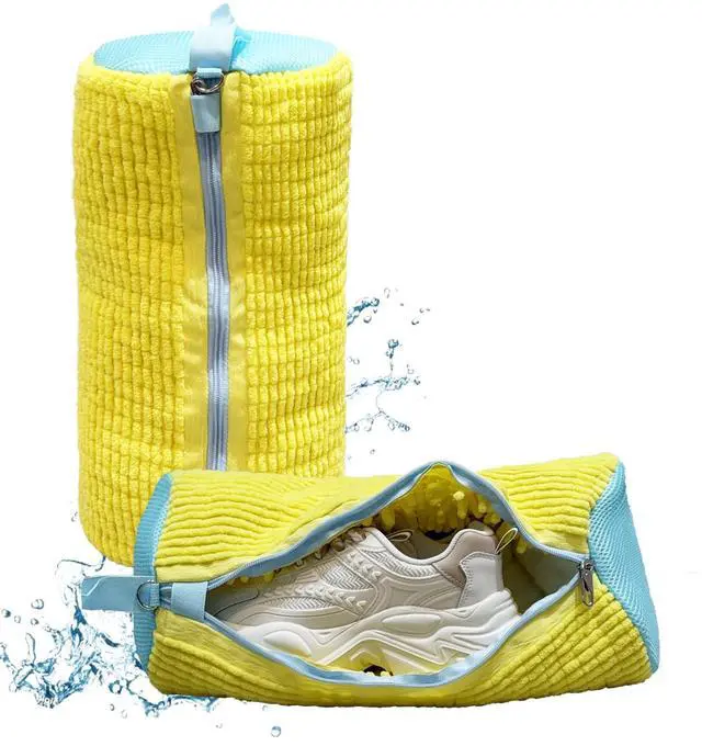 Main image of Shoe Washing Machine Bag, 2pcs Laundry Shoe Bag with Self-locking Zipper for Washer and Dryer, Reusable Sneaker Bag for Gym, Tennis, Sports Shoes, Protects Shoes & Washing Machine (Yellow)
