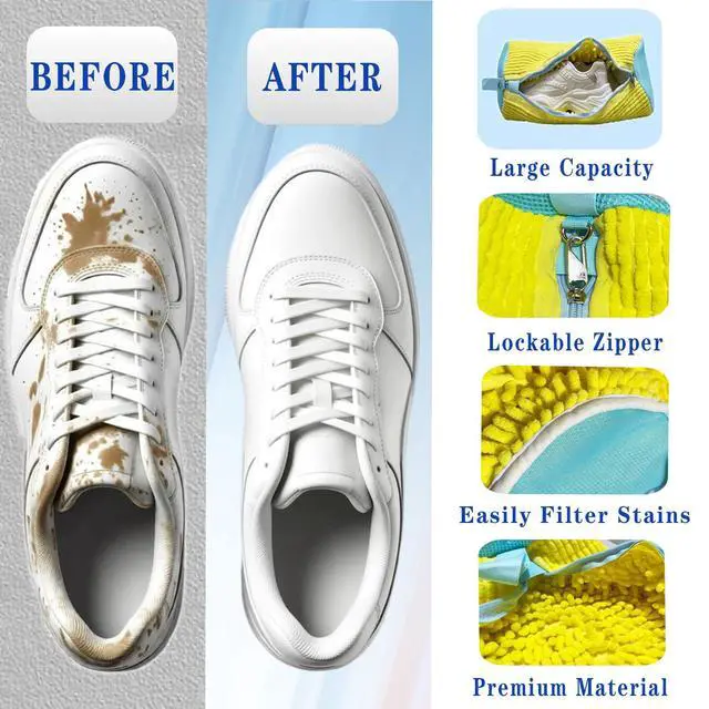 Alt view image 2 of 6 - Shoe Washing Machine Bag, 2pcs Laundry Shoe Bag with Self-locking Zipper for Washer and Dryer, Reusable Sneaker Bag for Gym, Tennis, Sports Shoes, Protects Shoes & Washing Machine (Yellow)