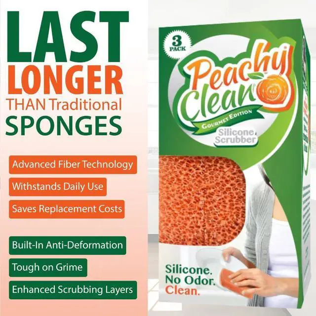 Alt view image 4 of 6 - Silicone Dish Sponge Scrubbers, Fresh Peach Scent, Non-Scratch, Odor-Resistant, Durable Dish Sponges for Kitchen 3pk