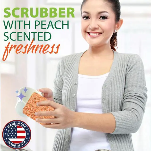Alt view image 2 of 6 - Silicone Dish Sponge Scrubbers, Fresh Peach Scent, Non-Scratch, Odor-Resistant, Durable Dish Sponges for Kitchen 3pk