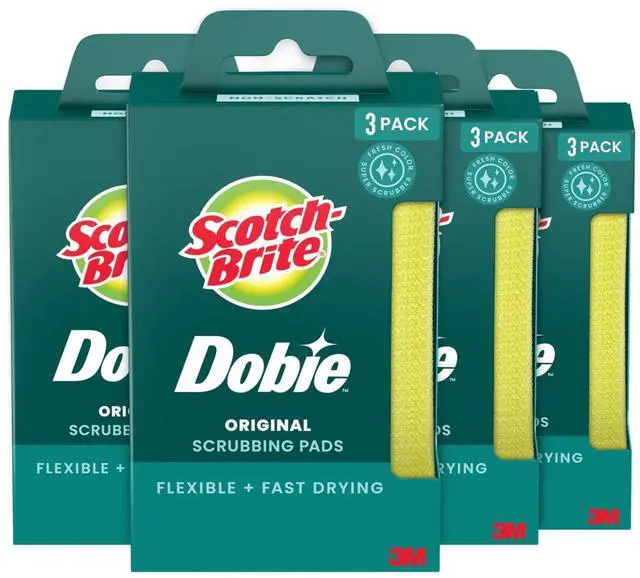 Main image of Dobie Non-Scratch All-Purpose Scrub Pads, 12 Total Pads (6 Packs of 2), Reusable Scouring Sponges for Kitchen & Bathroom, Safe on Non-Stick Cookware, Yellow