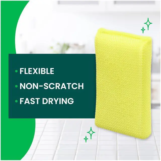 Alt view image 3 of 7 - Dobie Non-Scratch All-Purpose Scrub Pads, 12 Total Pads (6 Packs of 2), Reusable Scouring Sponges for Kitchen & Bathroom, Safe on Non-Stick Cookware, Yellow