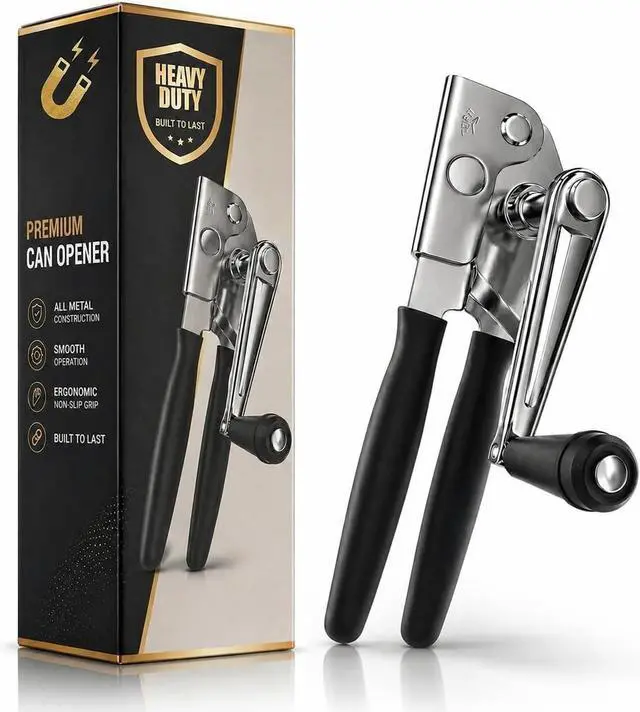 Main image of Heavy Duty Commercial Can Opener Stainless Steel Can Opener for Large & Small Cans, Manual 360° Smooth Crank with Ergonomic Long Handles, Non-Slip Grip, 2-in-1 Bottle Opener for Restaurants & Home