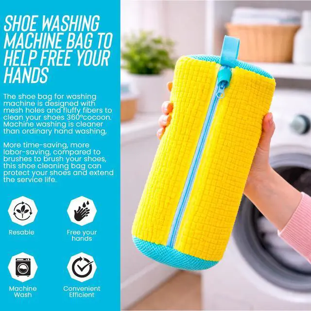 Alt view image 6 of 7 - Shoe Washing Machine Bag 2pc Laundry Shoe Bag Reusable Shoe Cleaning Bags for Sneakers 360° for Washer and Dryer Deep Cleaning Machine for All Shoes Types With Self-locking Zipper