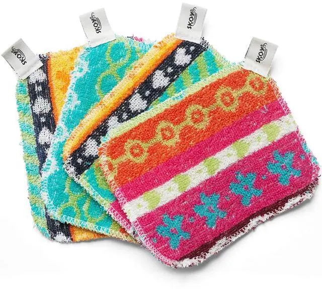 Main image of Scrub, 4-Pack Reusable, Non-Scratching Dish Scrubber for Kitchen and Household Cleaning, Planet-Friendly, Dishwasher Safe Soft Scrub, Assorted Colors and Designs