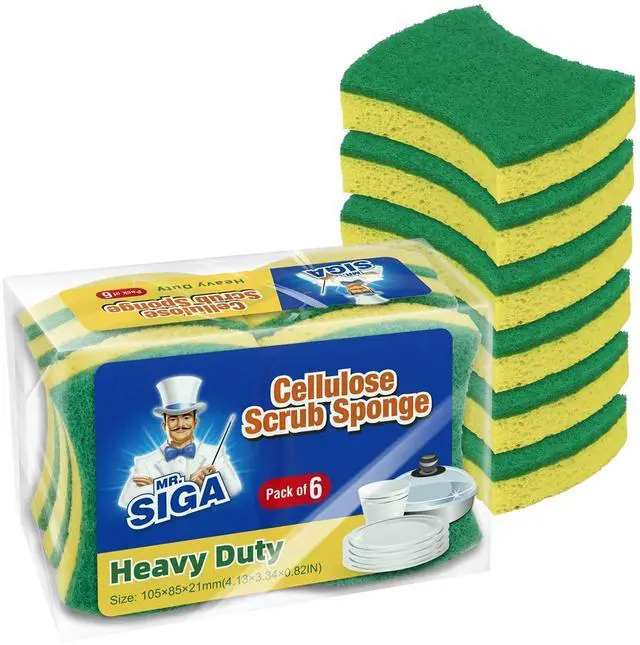 Main image of Heavy Duty Cellulose Scrub Sponge, Dual-Sided Dishwashing Sponge for Kitchen, 12 Pack
