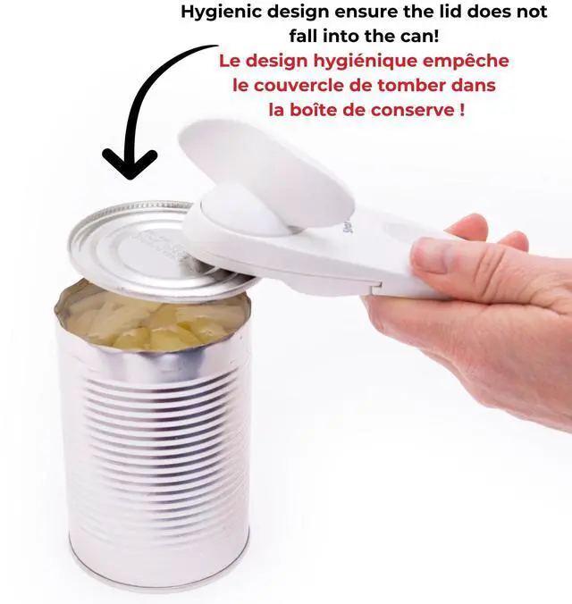 Alt view image 6 of 7 - Little Beaver Can Opener, Safe, Holds Lid and Leaves No Sharp Edges on Lid, Comfort Grip, 3-Year Warranty, White
