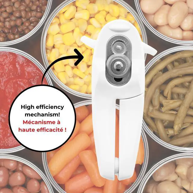 Alt view image 4 of 7 - Little Beaver Can Opener, Safe, Holds Lid and Leaves No Sharp Edges on Lid, Comfort Grip, 3-Year Warranty, White