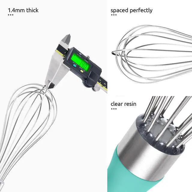 Alt view image 6 of 7 - 9" Small Egg Whisk: 18/10 Stainless Steel Kitchen Cooking Wire Balloon Wisk, Heavy Duty Metal Beater Stirrer, Manual Baking Tool with 6 Flex Wires for Hand Mixing, Blending Sauce (Aqua Sky)
