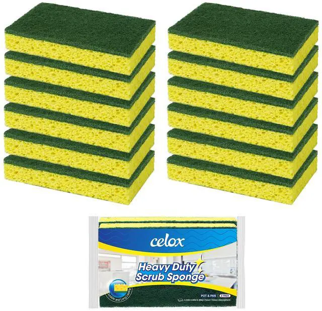 Main image of Sponges Kitchen Sponges for Dishes and Cleaning, 2-Sided Scrub Sponges Dish Sponge and Kitchen Sponge for Washing Dishes, Heavy Duty, Non-Scratch, Sinks, Household Use, Green and Yellow, 12-Pack
