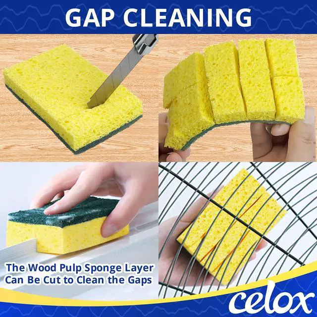 Alt view image 4 of 7 - Sponges Kitchen Sponges for Dishes and Cleaning, 2-Sided Scrub Sponges Dish Sponge and Kitchen Sponge for Washing Dishes, Heavy Duty, Non-Scratch, Sinks, Household Use, Green and Yellow, 12-Pack