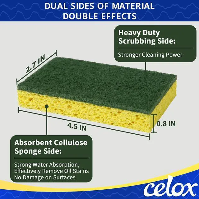 Alt view image 5 of 7 - Sponges Kitchen Sponges for Dishes and Cleaning, 2-Sided Scrub Sponges Dish Sponge and Kitchen Sponge for Washing Dishes, Heavy Duty, Non-Scratch, Sinks, Household Use, Green and Yellow, 12-Pack