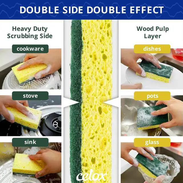Alt view image 3 of 7 - Sponges Kitchen Sponges for Dishes and Cleaning, 2-Sided Scrub Sponges Dish Sponge and Kitchen Sponge for Washing Dishes, Heavy Duty, Non-Scratch, Sinks, Household Use, Green and Yellow, 12-Pack