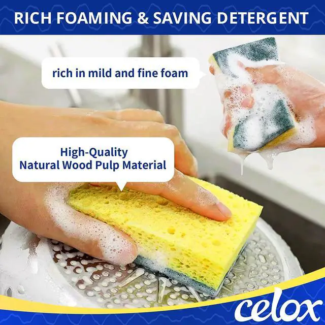 Alt view image 6 of 7 - Sponges Kitchen Sponges for Dishes and Cleaning, 2-Sided Scrub Sponges Dish Sponge and Kitchen Sponge for Washing Dishes, Heavy Duty, Non-Scratch, Sinks, Household Use, Green and Yellow, 12-Pack