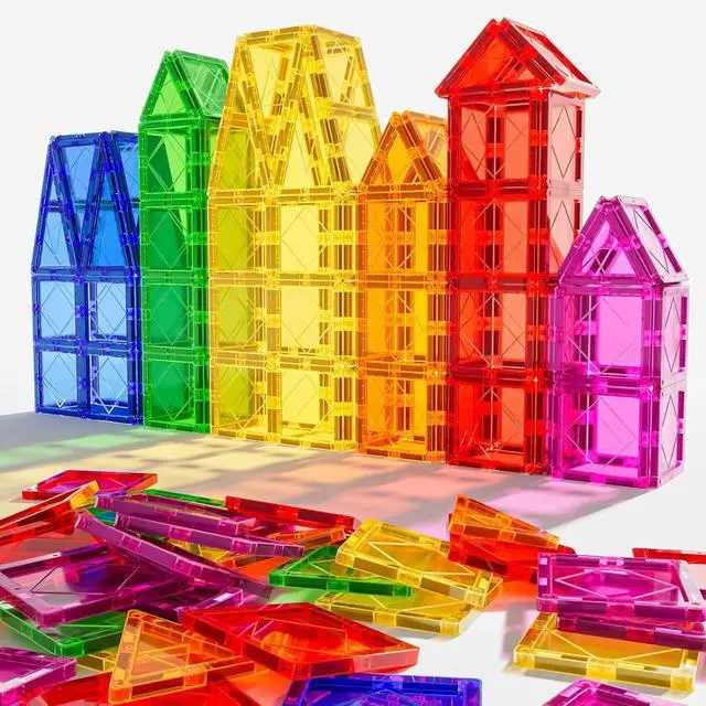 Main image of Magnetic Tiles Building Blocks for 3 4 5 6 7 8+ Years Old Boys Girls | Colorful Magnet Stacking Toys Birthday Gift for Children STEM Preschool Educational Construction Tiles Set