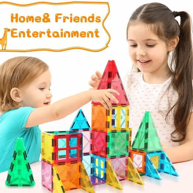 Alt view image 4 of 6 - Magnetic Tiles Building Blocks for 3 4 5 6 7 8+ Years Old Boys Girls | Colorful Magnet Stacking Toys Birthday Gift for Children STEM Preschool Educational Construction Tiles Set