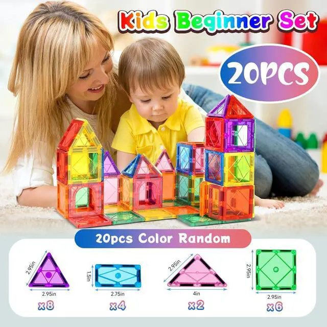 Alt view image 5 of 6 - Magnetic Tiles Building Blocks for 3 4 5 6 7 8+ Years Old Boys Girls | Colorful Magnet Stacking Toys Birthday Gift for Children STEM Preschool Educational Construction Tiles Set