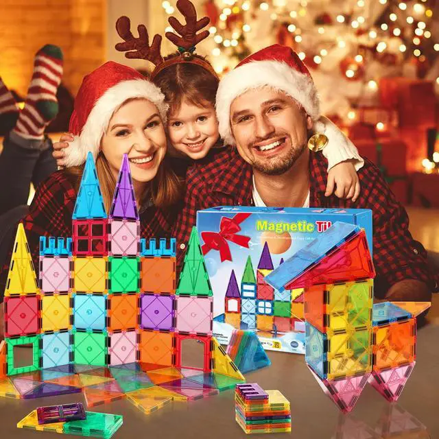 Alt view image 6 of 6 - Magnetic Tiles Building Blocks for 3 4 5 6 7 8+ Years Old Boys Girls | Colorful Magnet Stacking Toys Birthday Gift for Children STEM Preschool Educational Construction Tiles Set