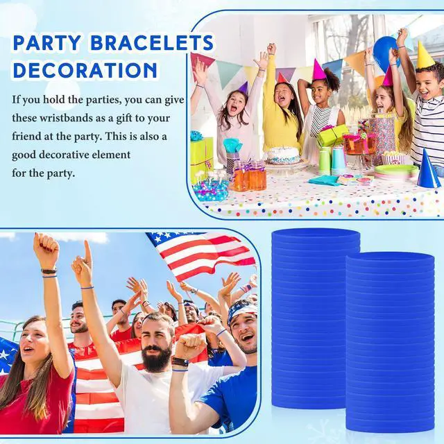 Alt view image 4 of 6 - 400 Pcs Silicone Wristbands Solid Color Silicone Bracelets Blank Rubber Sports Rubber Wristbands Bracelets Stretch Bands for Adults Men Women Teen(Blue)