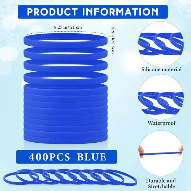 Alt view image 2 of 6 - 400 Pcs Silicone Wristbands Solid Color Silicone Bracelets Blank Rubber Sports Rubber Wristbands Bracelets Stretch Bands for Adults Men Women Teen(Blue)