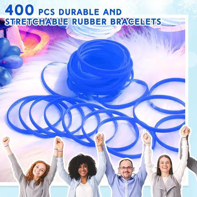Alt view image 6 of 6 - 400 Pcs Silicone Wristbands Solid Color Silicone Bracelets Blank Rubber Sports Rubber Wristbands Bracelets Stretch Bands for Adults Men Women Teen(Blue)