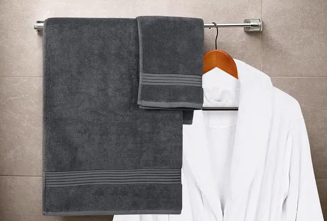 Alt view image 6 of 7 - 8 Piece Premium Towel Set, 2 Bath, 2 Hand, and 4 Washcloths, 100% Ring Spun Cotton, Highly Absorbent Towels for Bathroom, Sports, and Hotel, Grey