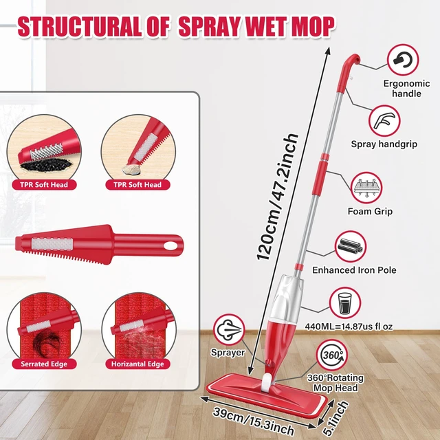 Alt view image 2 of 7 - Spray Mops for Floor Cleaning: Microfiber Wet Dust Mop Hardwood Floor Mop 3 Washable Pads for Swiffer PowerMop, Floor Mops with Sprayer Multi-purpose, for Wood Laminate Ceramic Tiles Multi-surface