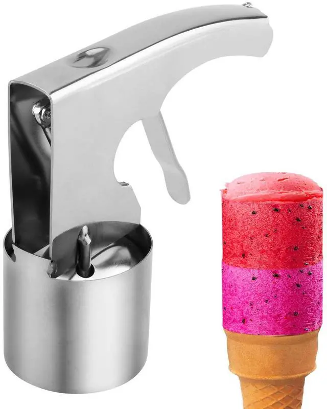 Main image of Ice Cream Scoop Stainless Steel, Old Fashioned Cylindrical Scooper with Spring-Powered Trigger Release, Big Volume for Hard Ice Cream, Mashed Potatoes, Easy to Clean