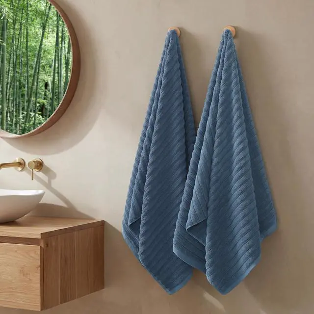 Alt view image 2 of 7 - 2 Pack Large Bath Towels 31×63 inches, 100% Cotton, Super Soft and Absorbent, Quick-Dry Towels, Perfect for Bathroom,Plush Shower Towels-Blue