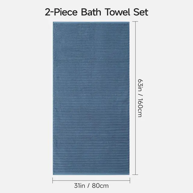 Alt view image 3 of 7 - 2 Pack Large Bath Towels 31×63 inches, 100% Cotton, Super Soft and Absorbent, Quick-Dry Towels, Perfect for Bathroom,Plush Shower Towels-Blue