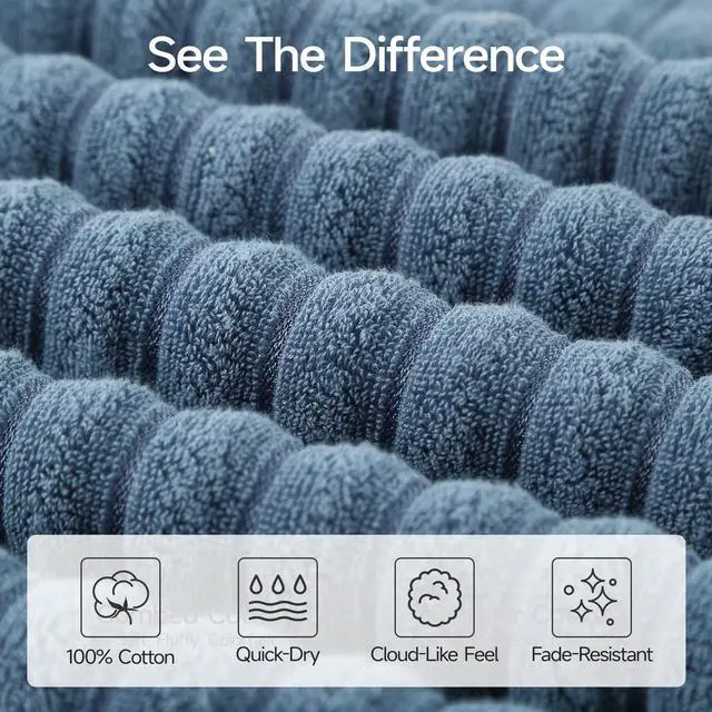 Alt view image 6 of 7 - 2 Pack Large Bath Towels 31×63 inches, 100% Cotton, Super Soft and Absorbent, Quick-Dry Towels, Perfect for Bathroom,Plush Shower Towels-Blue