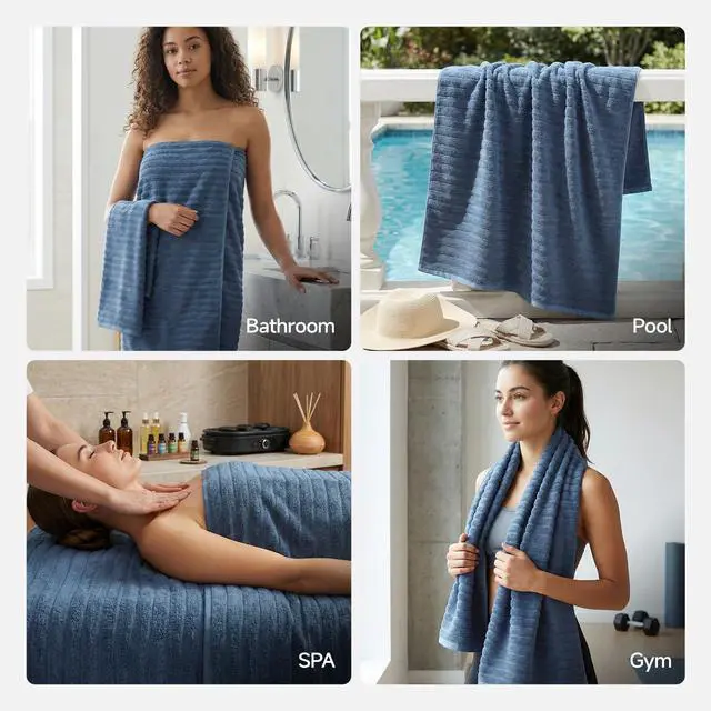Alt view image 7 of 7 - 2 Pack Large Bath Towels 31×63 inches, 100% Cotton, Super Soft and Absorbent, Quick-Dry Towels, Perfect for Bathroom,Plush Shower Towels-Blue