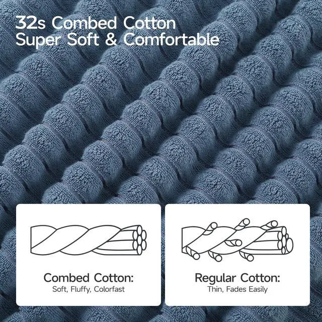 Alt view image 5 of 7 - 2 Pack Large Bath Towels 31×63 inches, 100% Cotton, Super Soft and Absorbent, Quick-Dry Towels, Perfect for Bathroom,Plush Shower Towels-Blue