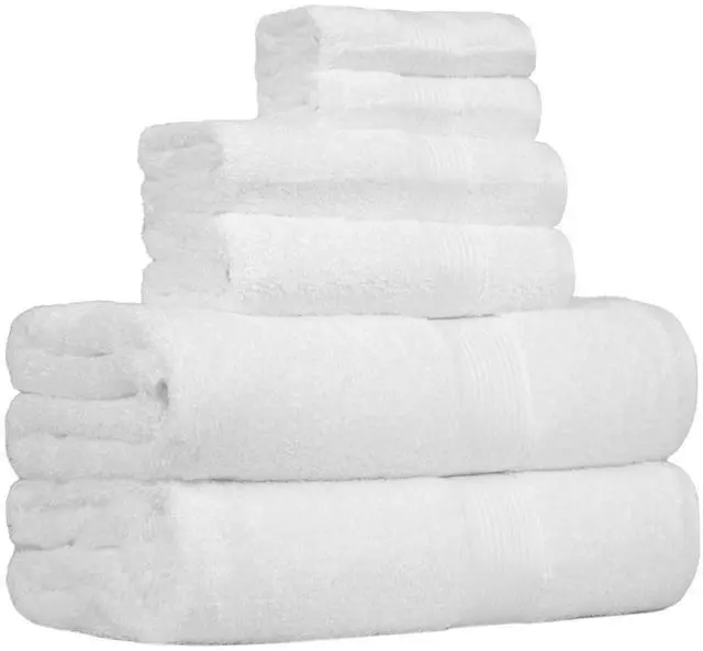 Main image of 6-Piece Oversized Highly Absorbent Fade-Resistant Towel Set, 100% Cotton Towels for Bathroom, Soft, 2 Bath Towels, 2 Hand Towels, 2 Washcloths, White