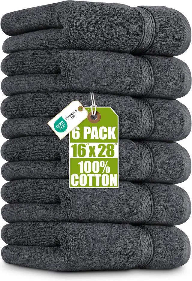 Main image of 6 Pack Premium Hand Towels Set, 16 by 28 inches, 100% Ring Spun Cotton, Ultra Soft and Highly Absorbent 600GSM Towels for Bathroom, Gym, Shower, Hotel, and Spa, Grey