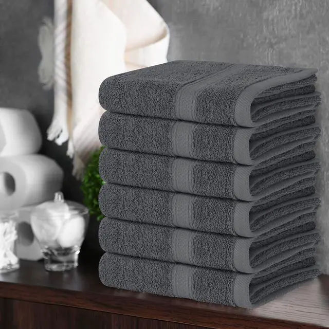 Alt view image 7 of 7 - 6 Pack Premium Hand Towels Set, 16 by 28 inches, 100% Ring Spun Cotton, Ultra Soft and Highly Absorbent 600GSM Towels for Bathroom, Gym, Shower, Hotel, and Spa, Grey