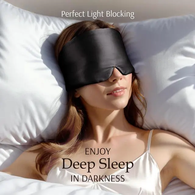 Alt view image 3 of 7 - 100% Mulberry Silk Sleep Mask Eye Mask for Man and Woman with Adjustable Headband, Full Size Large Sleep Mask & Blindfold for Total Blackout for All Night Sleep, Travel & Nap- Black