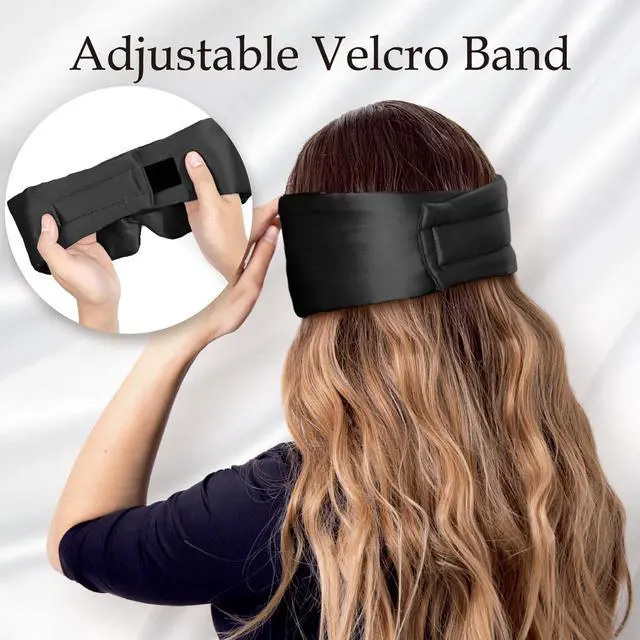 Alt view image 4 of 7 - 100% Mulberry Silk Sleep Mask Eye Mask for Man and Woman with Adjustable Headband, Full Size Large Sleep Mask & Blindfold for Total Blackout for All Night Sleep, Travel & Nap- Black